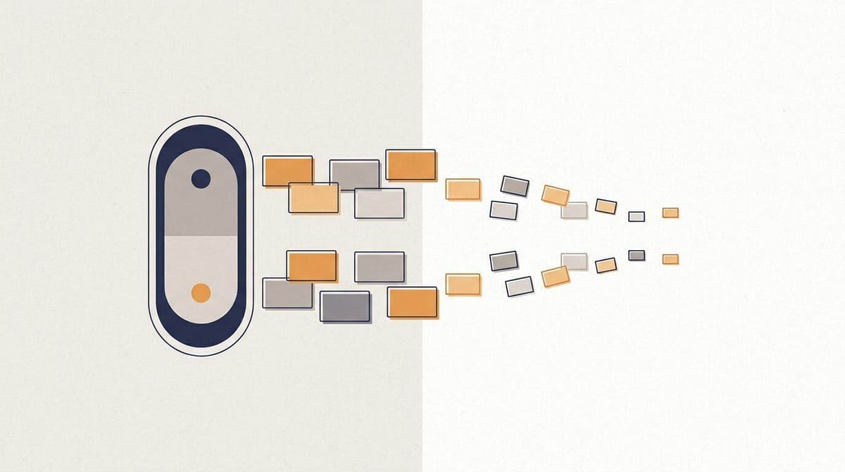 Illustration af en kontakt slået fra, hvor to strømme af søgeresultater begge tynder ud til højre