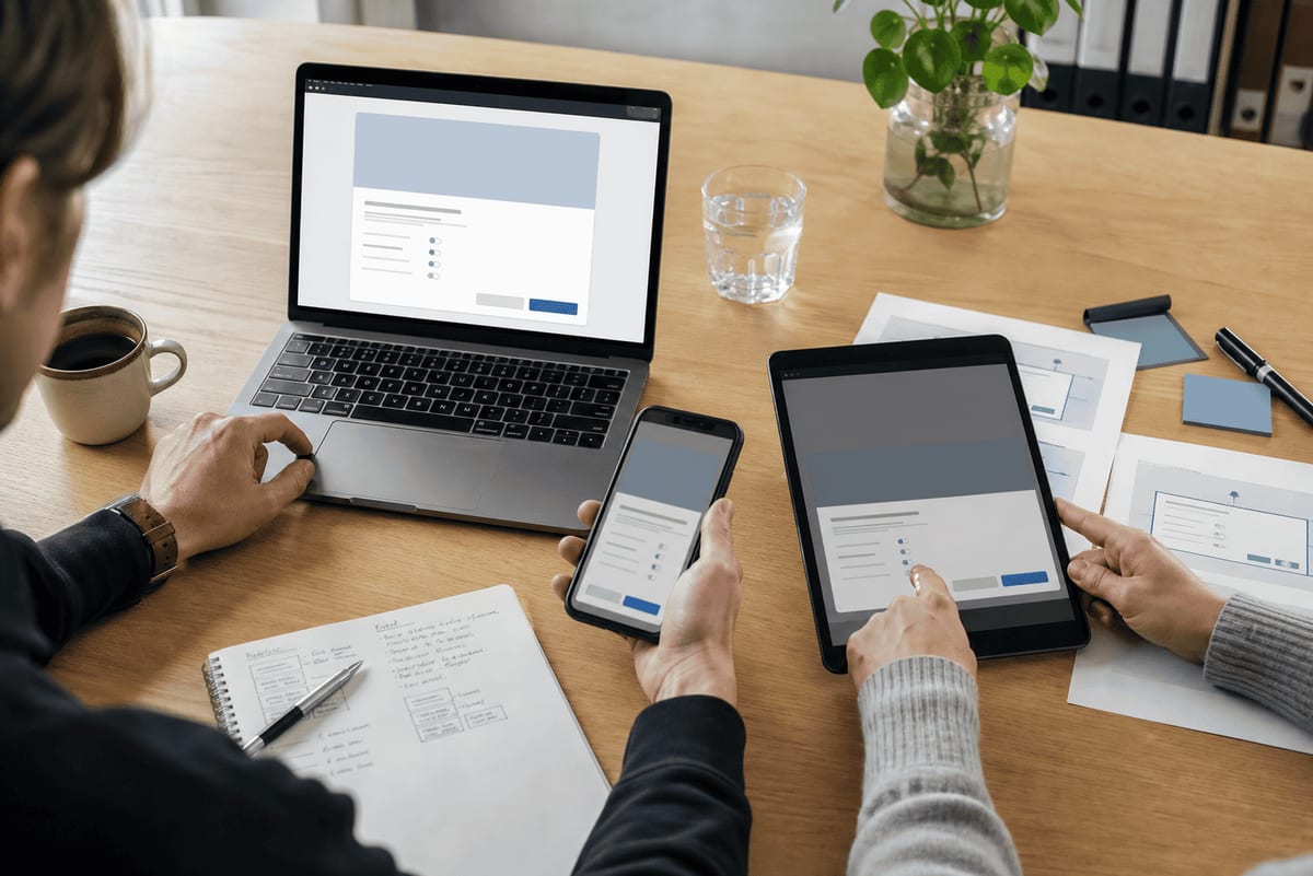 Et webteam tester samme cookiebanner på computer, tablet og telefon og sammenligner valgenes tekniske resultat.