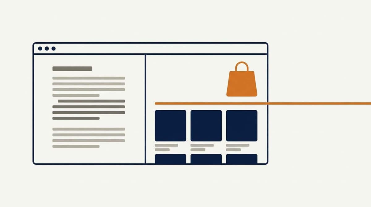 Illustration af ét website, hvor en indholdsdel og en webshopdel er bundet sammen på samme domæne